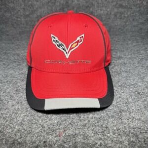 Corvette Red Black Hat Adjustable Cap Chevrolet Strapback Embroidered Norscot GM